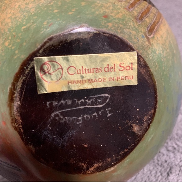 Brown Pottery Studio Art Vase Signed Julio  Flores Chulucanas PERU - Nazca Lines - Picture 5 of 7